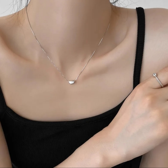 Sterling Silver NWOT .925 Bean Necklace 16" chain  Motherhood, Recovery, Wedding - Picture 4 of 4